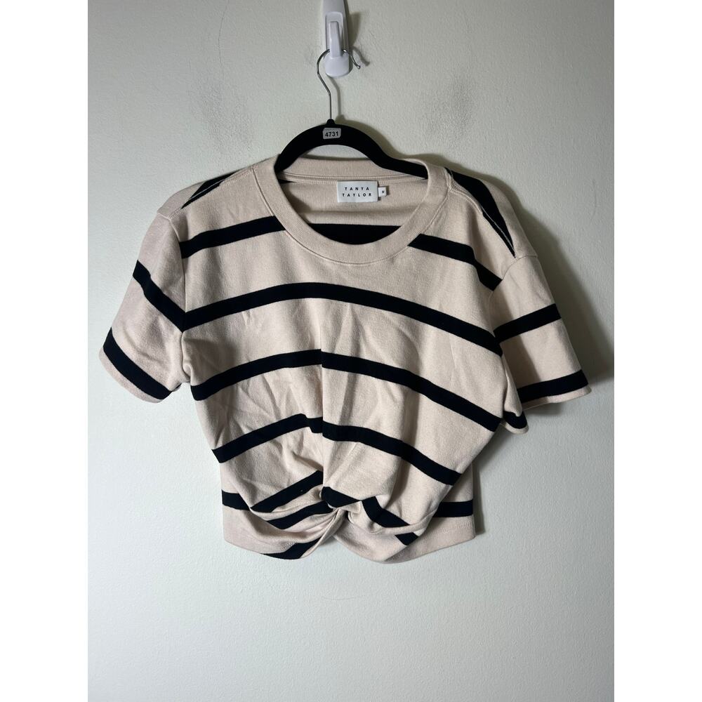 Tanya Taylor Black and Cream Striped Blouse